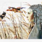 Und still liegt der See, 2019, Acryl, Asphaltlack und Schellack auf Leinwand, 180 x 320 cm, © Cornelia Schleime