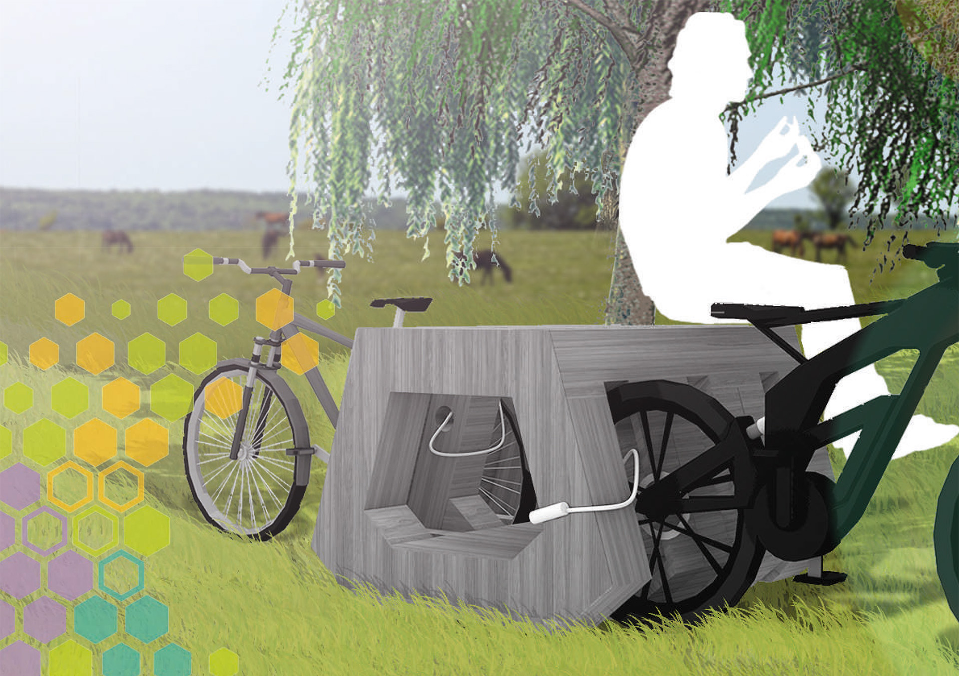 Ideenskizze eines Fahrradparkers zur Geländemöbilierung im Weimarer Land